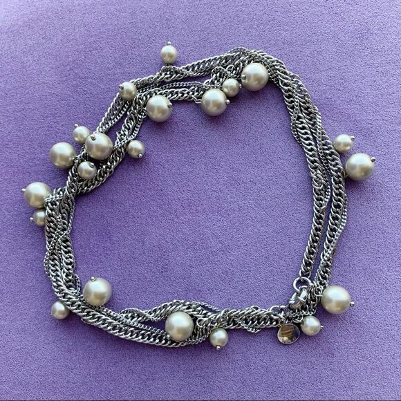 J Crew chain dangling pearl and double chain necklace-28” long - Picture 5 of 7